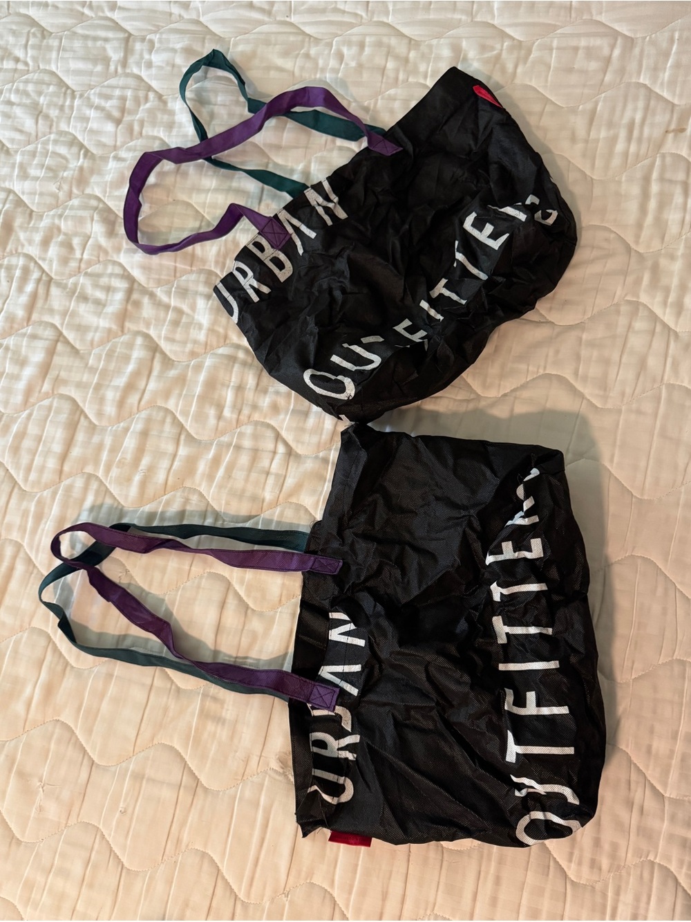 Vintage Urban Outfitters Black Tote Bag with Purple & Teal Straps
